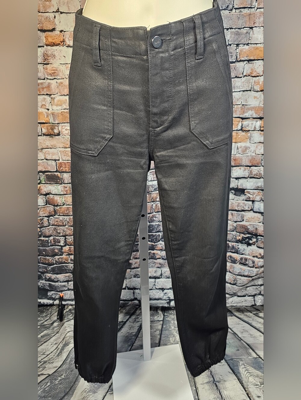 PAIGE Mayslie Jogger Pants Black Coated Utility Cargo Ankle Zip Women's 27